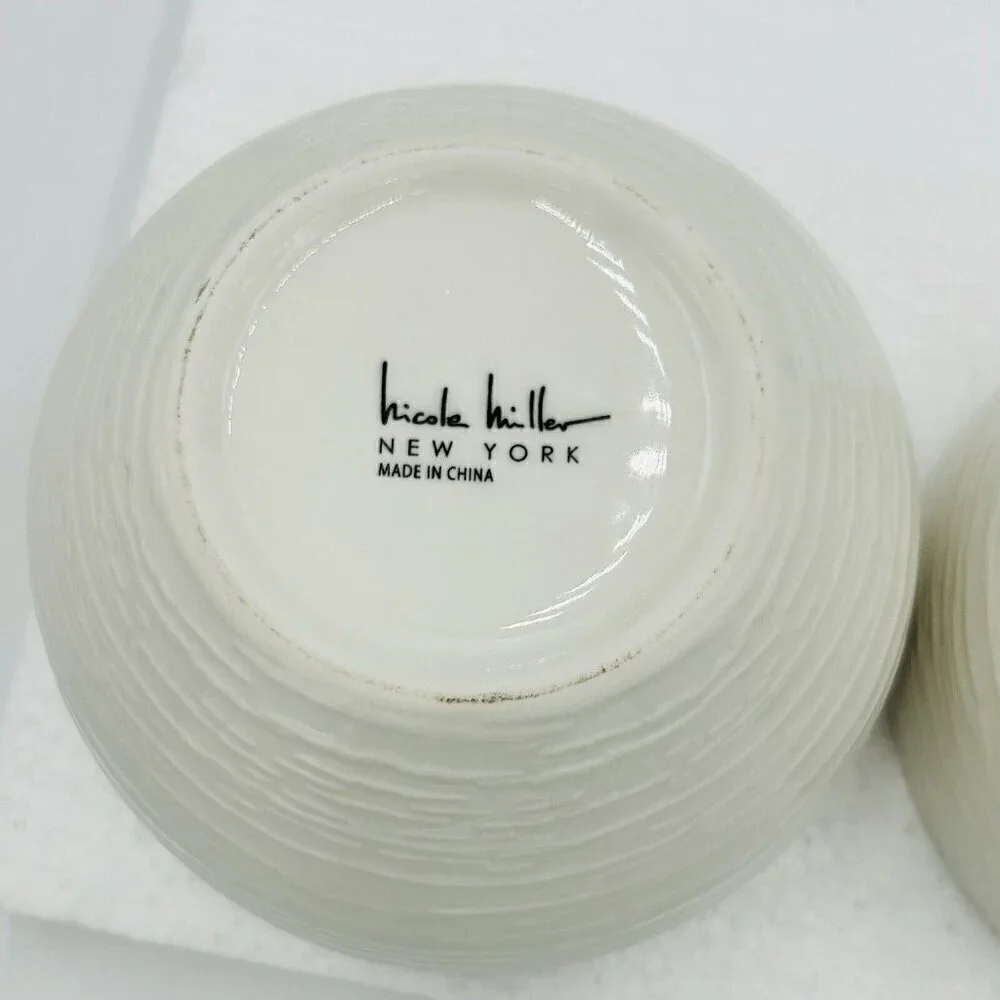 Nicole Miller Ceramic Ivory Noodle Soup Ramen Bowl Set of 2 (6.25x3.75)